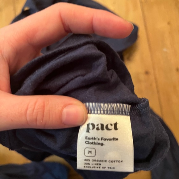 Pact Deep Blue Navy Long Sleeve Polo Collar Organic Cotton Linen Shirt Medium - Picture 4 of 7